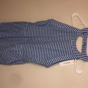 Blue and white striped jumpsuit